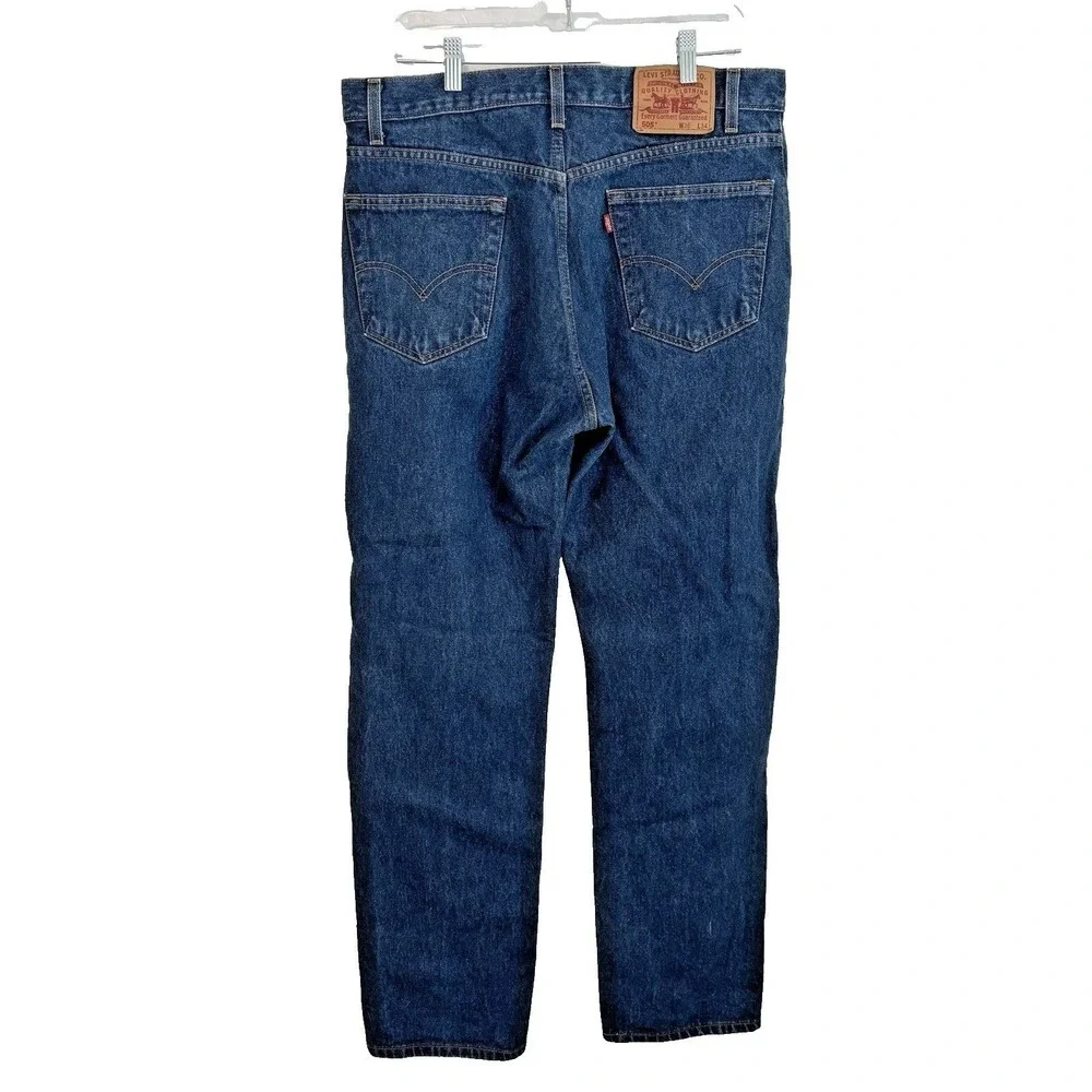 Levi's 505 Regular Fit Blue Jeans Mens 36x33 Straight Leg Dark Wash Denim